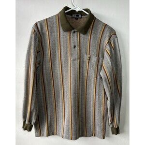 DAKS London Striped Brown Yellow Long Sleeve Button-Up Shirt Men Medium
